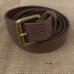 J Crew Factory Brown Perforated Leather Belt Small Brass Tone Hardware